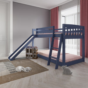 Homeroots Blue Twin Over Twin Solid Wood Bunk Bed With Slide And Ladder  Solid Wood 506618