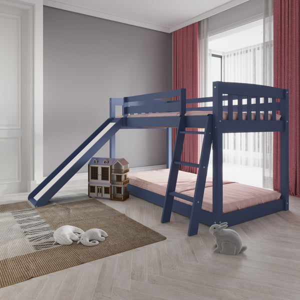 Homeroots Blue Twin Over Twin Solid Wood Bunk Bed With Slide And Ladder  Solid Wood 506618