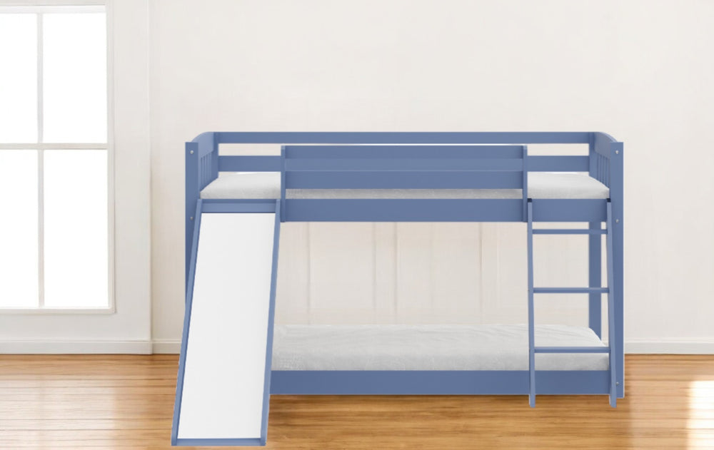 Homeroots Blue Twin Over Twin Solid Wood Bunk Bed With Slide And Ladder  Solid Wood 506618