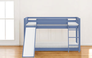 Homeroots Blue Twin Over Twin Solid Wood Bunk Bed With Slide And Ladder  Solid Wood 506618