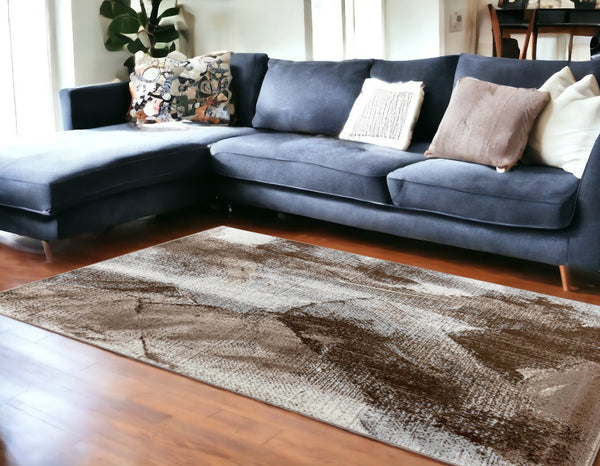 Homeroots 7' X 10' Brown Abstract Area Rug  Polypropylene 506628