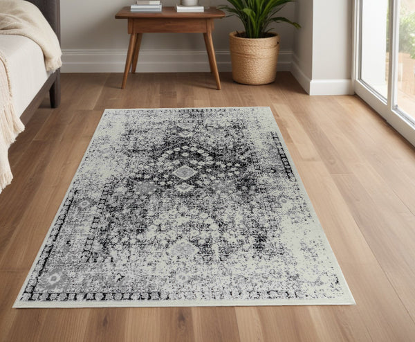 Homeroots 4' X 6' Black Oriental Area Rug  Polypropylene 506630