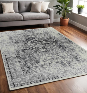 HomeRoots 5' Black Oriental Area Rug – Timeless Elegance with Durable Construction for Any Room in Your Home 5' X 7' 506631