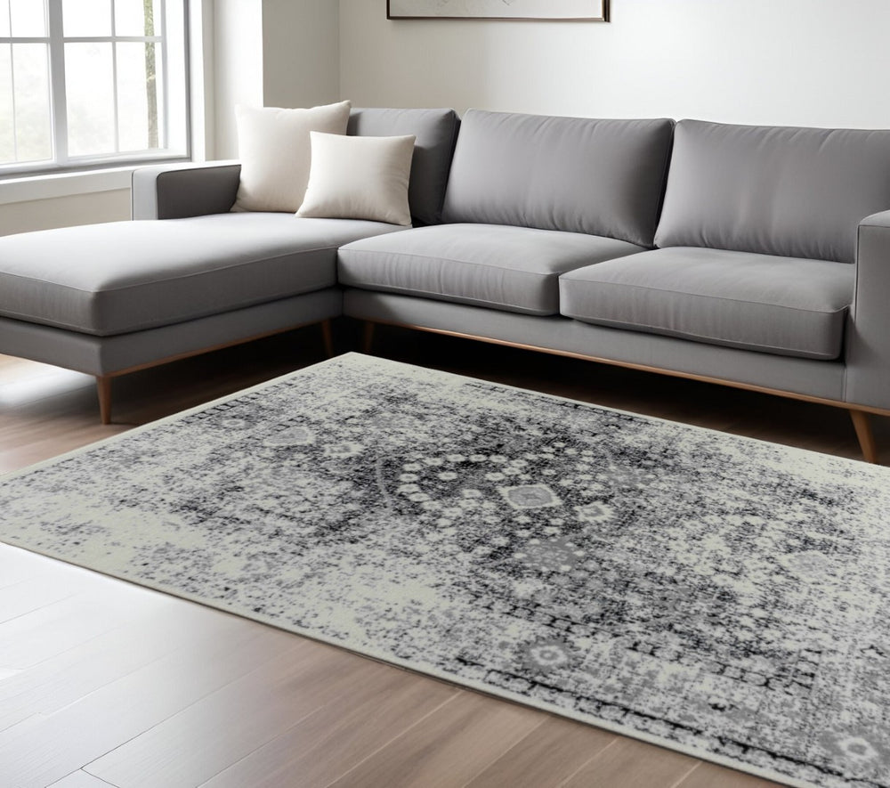 HomeRoots 5' Black Oriental Area Rug – Timeless Elegance with Durable Construction for Any Room in Your Home 6' X 9' 506632