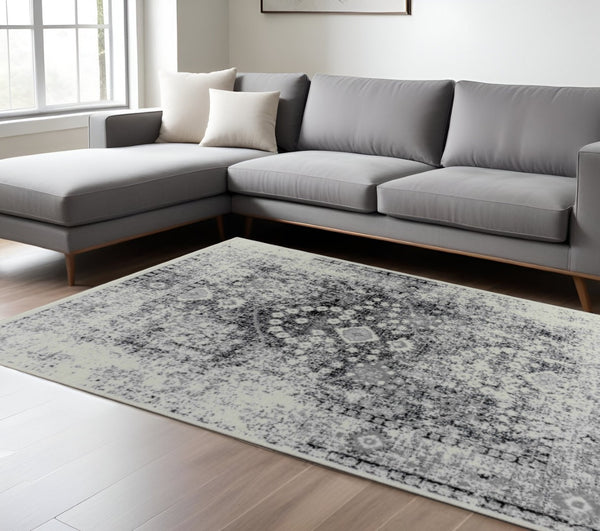 HomeRoots 5' Black Oriental Area Rug – Timeless Elegance with Durable Construction for Any Room in Your Home 6' X 9' 506632