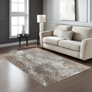 HomeRoots 5' Brown Abstract Area Rug - Modern Design, Durable Construction for Living Rooms & Offices, 5'x8' 5' X 7' 506635