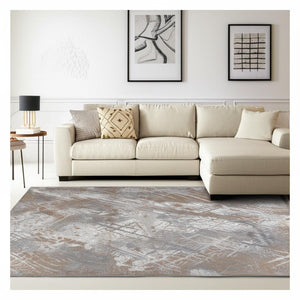 HomeRoots 5' Brown Abstract Area Rug - Modern Design, Durable Construction for Living Rooms & Offices, 5'x8' 6' X 9' 506636