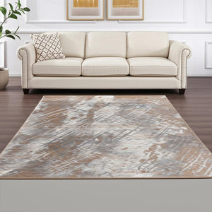 HomeRoots 5' Brown Abstract Area Rug - Modern Design, Durable Construction for Living Rooms & Offices, 5'x8' 8' X 10' 506637