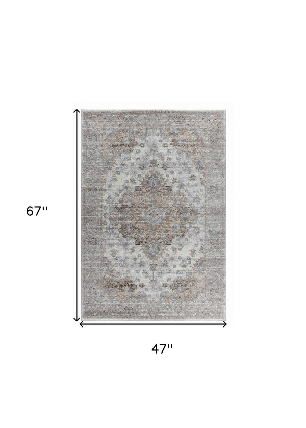 Homeroots 4' X 6' Brown Oriental Area Rug  Polypropylene 506638