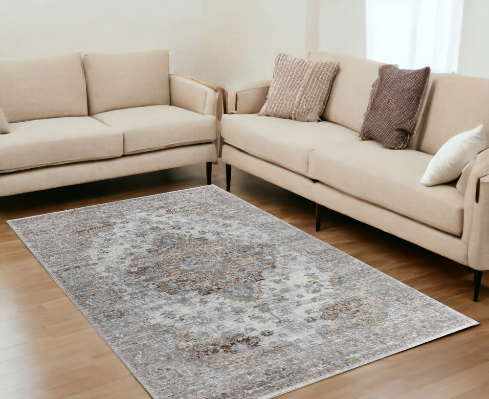 Homeroots 5' X 8' Brown Oriental Area Rug  Polypropylene 506639