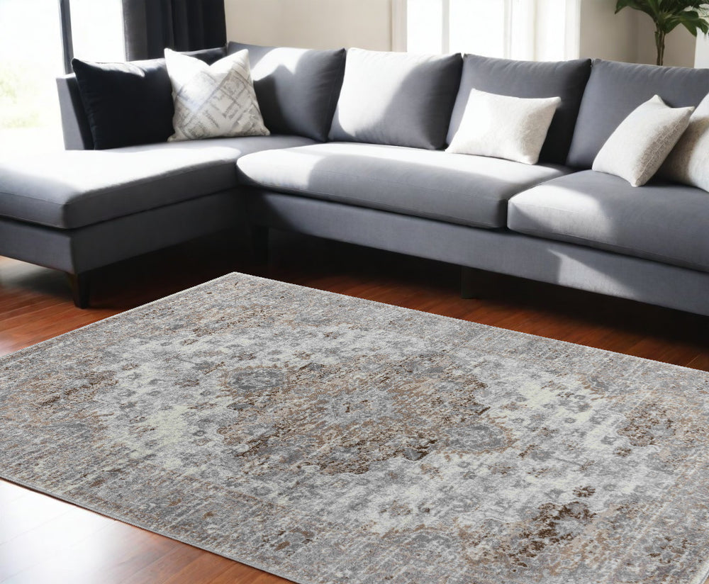 Homeroots 7' X 10' Brown Oriental Area Rug  Polypropylene 506640