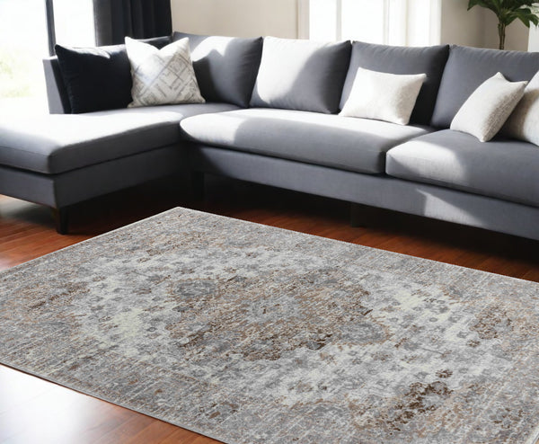 Homeroots 7' X 10' Brown Oriental Area Rug  Polypropylene 506640