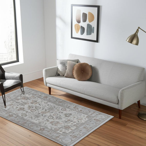 HomeRoots 5' Grey Oriental Area Rug - Timeless Elegance for Living Rooms, Bedrooms & Offices, Machine-Woven Quality 5' X 7' 506643