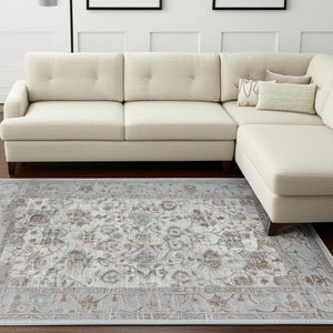 HomeRoots 5' Grey Oriental Area Rug - Timeless Elegance for Living Rooms, Bedrooms & Offices, Machine-Woven Quality 8' X 10' 506645
