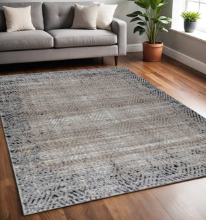 HomeRoots 5' Brown Geometric Area Rug – Stylish, Machine-Woven Design for Modern Living Spaces, Made in Turkey 5' X 7' 506647