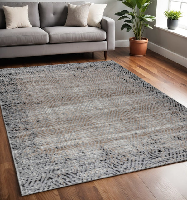 HomeRoots 5' Brown Geometric Area Rug – Stylish, Machine-Woven Design for Modern Living Spaces, Made in Turkey 5' X 7' 506647