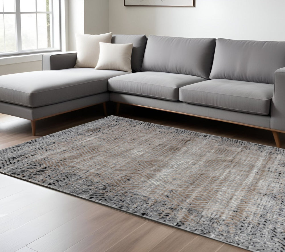 HomeRoots 5' Brown Geometric Area Rug – Stylish, Machine-Woven Design for Modern Living Spaces, Made in Turkey 8' X 10' 506649