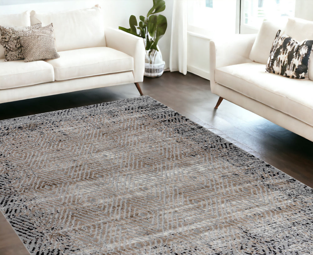 Homeroots 8' X 11' Brown Geometric Area Rug  Polypropylene 506649