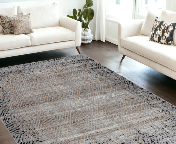Homeroots 8' X 11' Brown Geometric Area Rug  Polypropylene 506649
