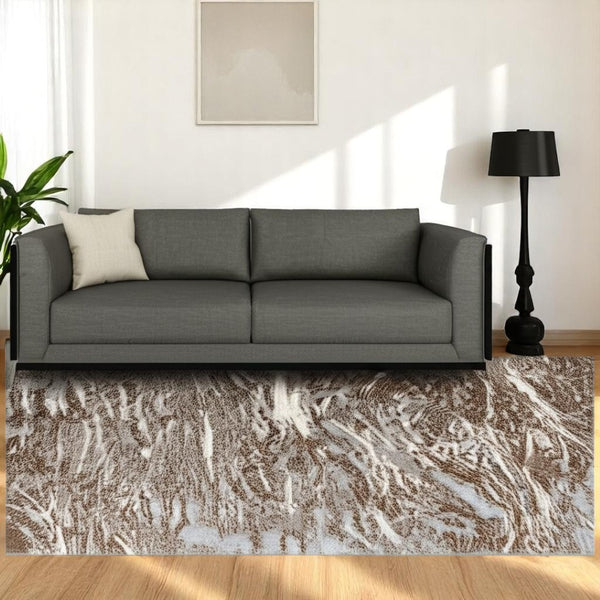 HomeRoots 5' Brown Abstract Area Rug - Turkish Craftsmanship for Elegant Spaces, Fade-Resistant Design & Durability 5' X 7' 506655