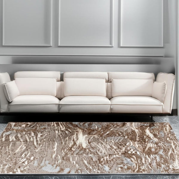 HomeRoots 5' Brown Abstract Area Rug - Turkish Craftsmanship for Elegant Spaces, Fade-Resistant Design & Durability 8' X 10' 506657