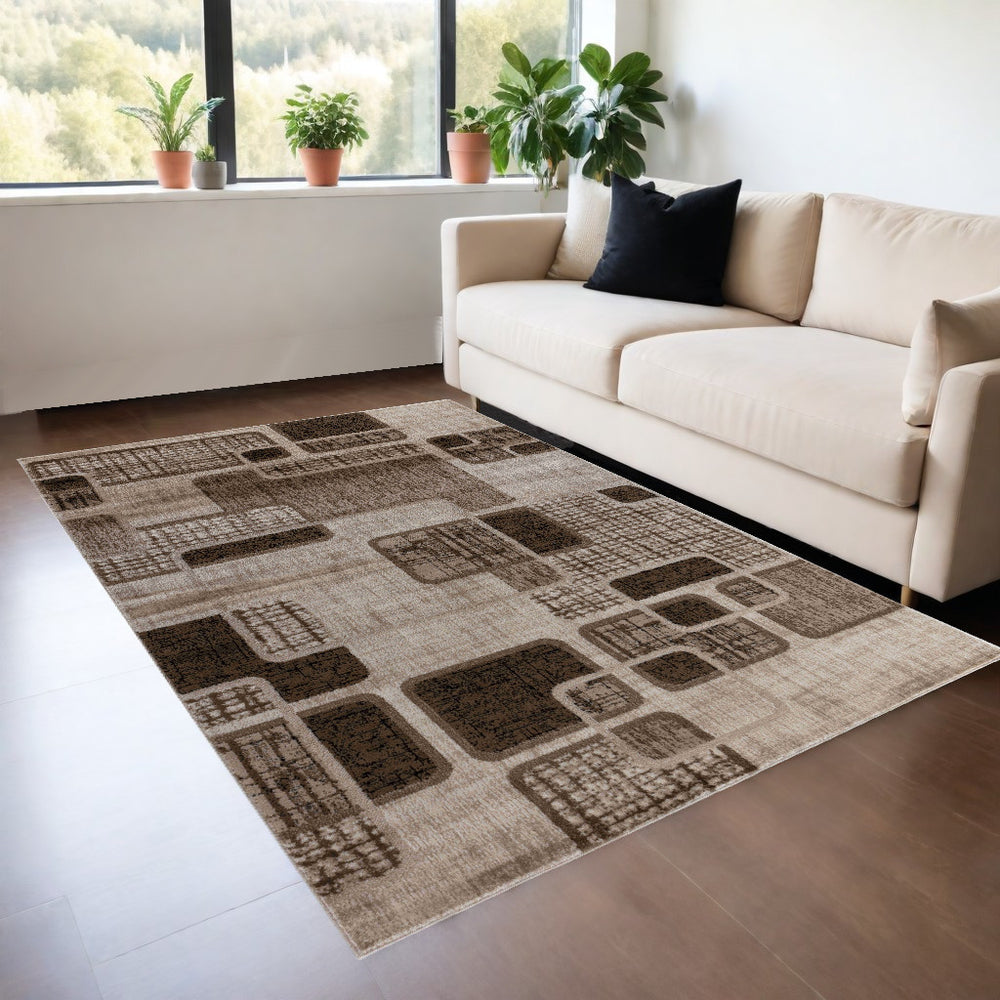 Homeroots 4' X 6' Brown Geometric Area Rug  Polypropylene 506658