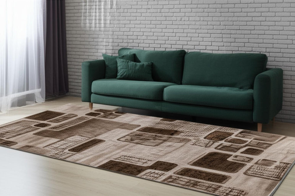 HomeRoots 5' Brown Geometric Area Rug – Stylish Low-Profile Design Perfect for Living Rooms or Offices 5' X 7' 506659