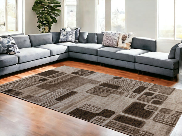 Homeroots 7' X 10' Brown Geometric Area Rug  Polypropylene 506660