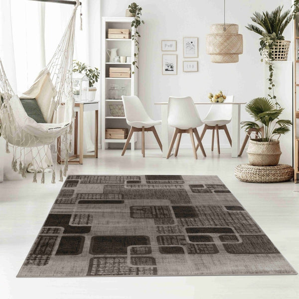 HomeRoots 5' Brown Geometric Area Rug – Stylish Low-Profile Design Perfect for Living Rooms or Offices 8' X 10' 506661