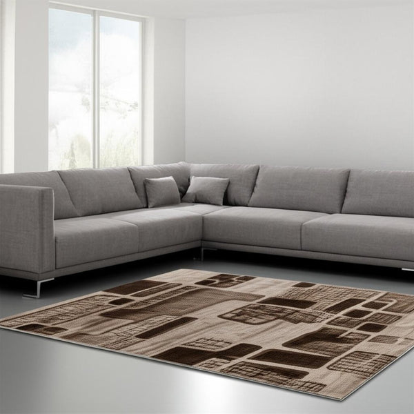 HomeRoots 5' Brown Geometric Area Rug – Stylish Low-Profile Design Perfect for Living Rooms or Offices 8' X 10' 506661