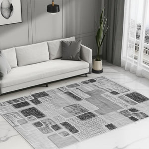 HomeRoots 5' Grey Geometric Area Rug – Modern Machine-Woven Design for Living Rooms, Bedrooms, and Offices 5' X 7' 506663