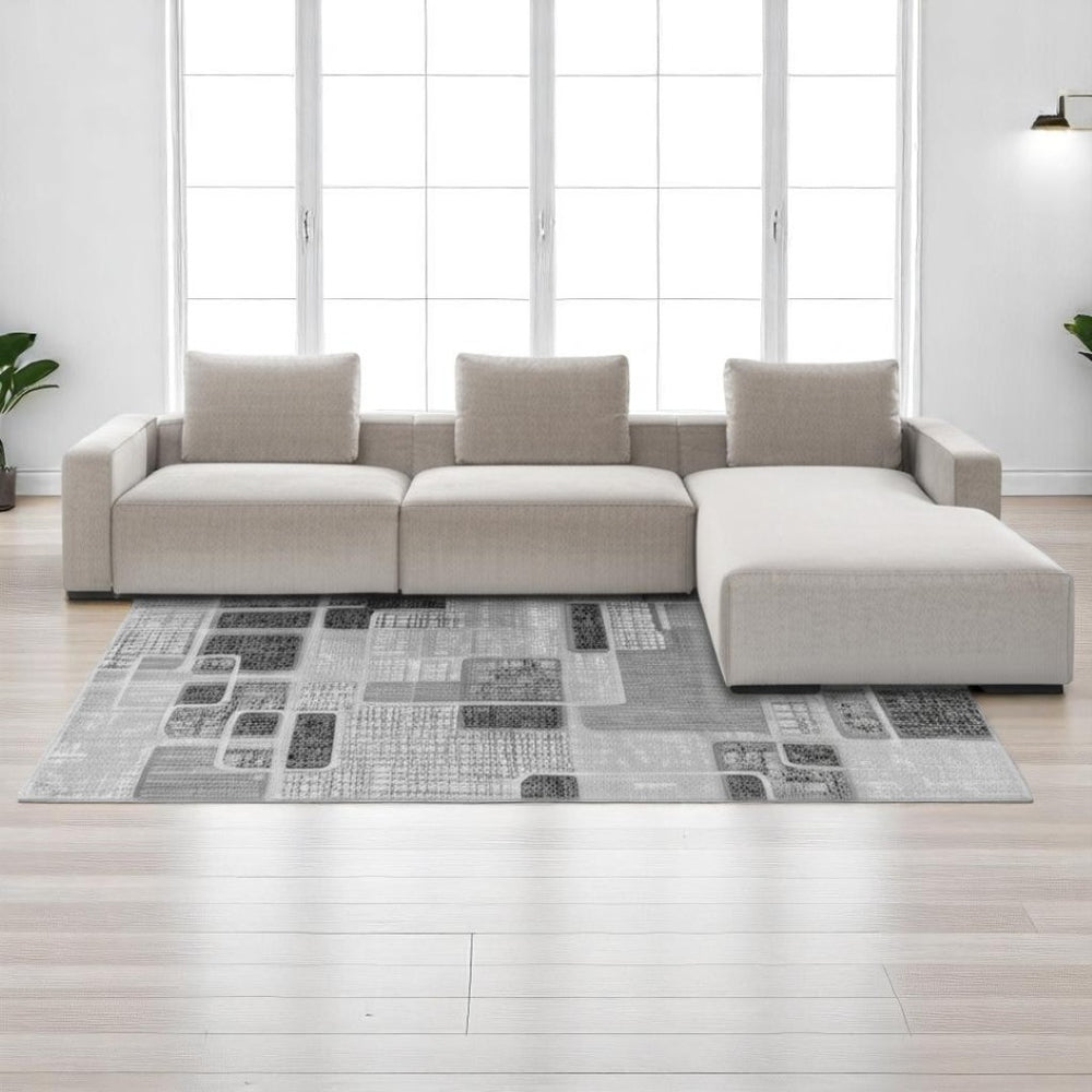 HomeRoots 5' Grey Geometric Area Rug – Modern Machine-Woven Design for Living Rooms, Bedrooms, and Offices 8' X 10' 506665