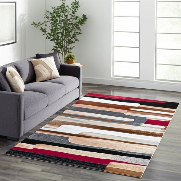 HomeRoots 5' Brown Abstract Area Rug - Durable Turkish Craftsmanship for Modern Home Décor & Easy Maintenance 5' X 7' 506667