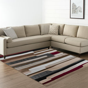 HomeRoots 5' Brown Abstract Area Rug - Durable Turkish Craftsmanship for Modern Home Décor & Easy Maintenance 6' X 9' 506668