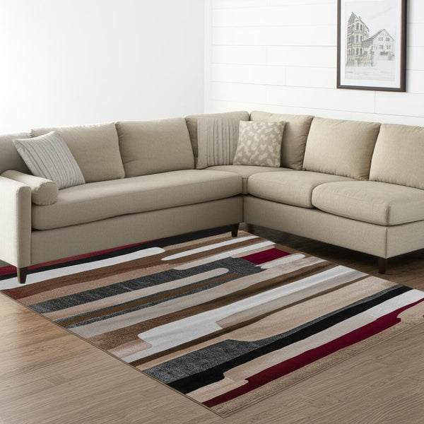 HomeRoots 5' Brown Abstract Area Rug - Durable Turkish Craftsmanship for Modern Home Décor & Easy Maintenance 6' X 9' 506668