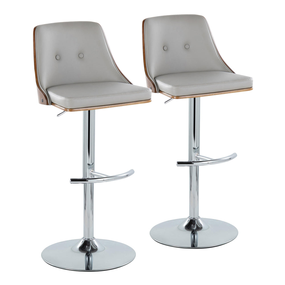 English Elm Gianna Adjustable Barstools Set Of 2 - Mid-Century Modern Chrome & Walnut With Grey Faux Leather Comfort B202S00892