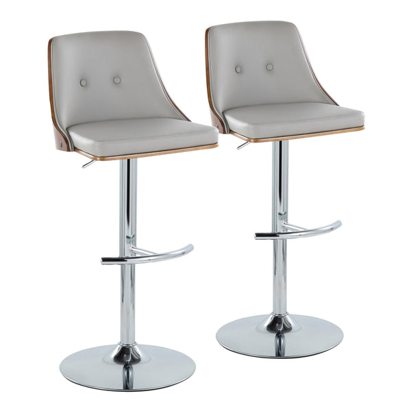 English Elm Gianna Adjustable Barstools Set Of 2 - Mid-Century Modern Chrome & Walnut With Grey Faux Leather Comfort B202S00892