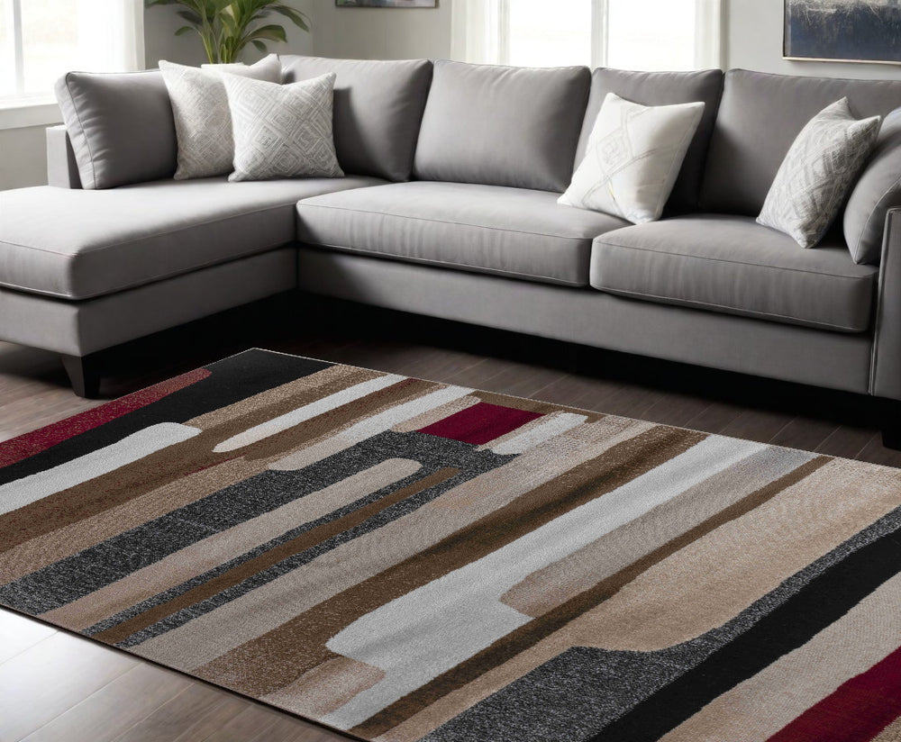Homeroots 8' X 11' Brown Abstract Area Rug  Polypropylene 506669