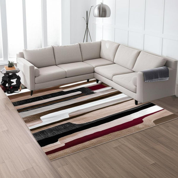 HomeRoots 5' Brown Abstract Area Rug - Durable Turkish Craftsmanship for Modern Home Décor & Easy Maintenance 8' X 10' 506669