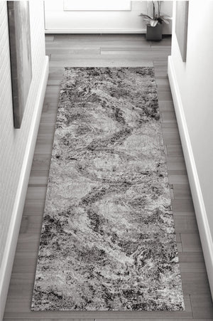 Homeroots 2' X 10' Grey Abstract Area Rug  Polypropylene 506670