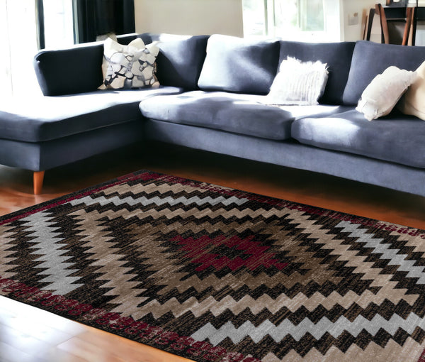 Homeroots 7' X 10' Brown Geometric Area Rug  Polypropylene 506678