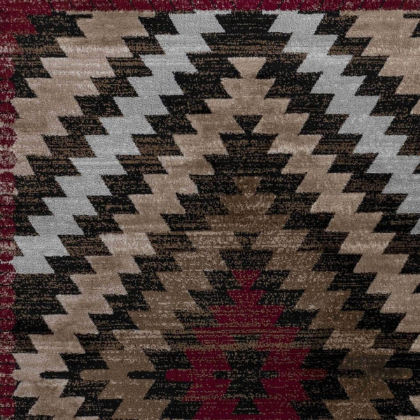 HomeRoots 5' Brown and Red Geometric Area Rug - Stylish, Durable, Low-Maintenance Design for Any Room Decor 6' X 9' 506678