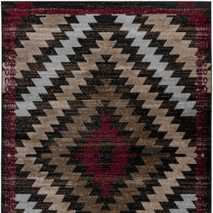 HomeRoots 5' Brown and Red Geometric Area Rug - Stylish, Durable, Low-Maintenance Design for Any Room Decor 6' X 9' 506678
