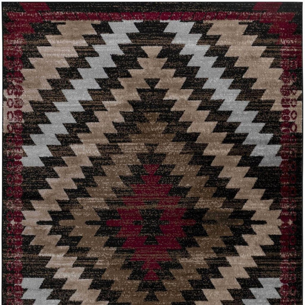 HomeRoots 5' Brown and Red Geometric Area Rug - Stylish, Durable, Low-Maintenance Design for Any Room Decor 6' X 9' 506678