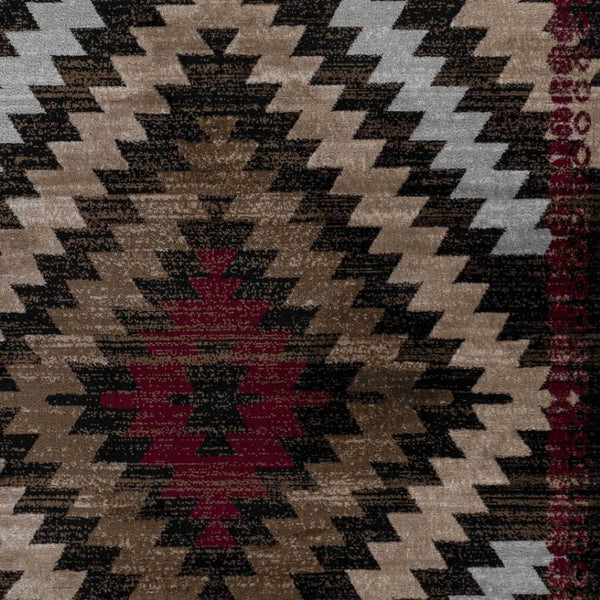 HomeRoots 5' Brown and Red Geometric Area Rug - Stylish, Durable, Low-Maintenance Design for Any Room Decor 8' X 10' 506679