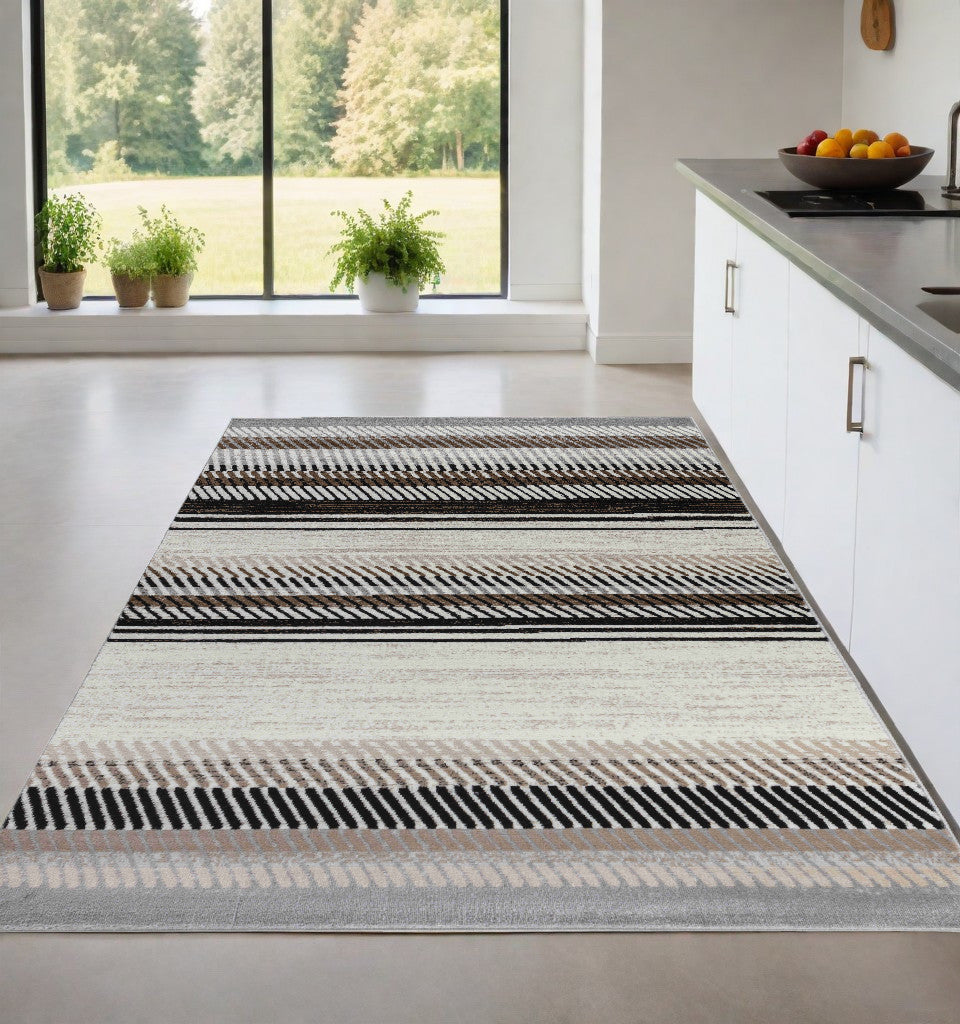 Homeroots 4' X 6' Beige Striped Area Rug  Polypropylene 506680