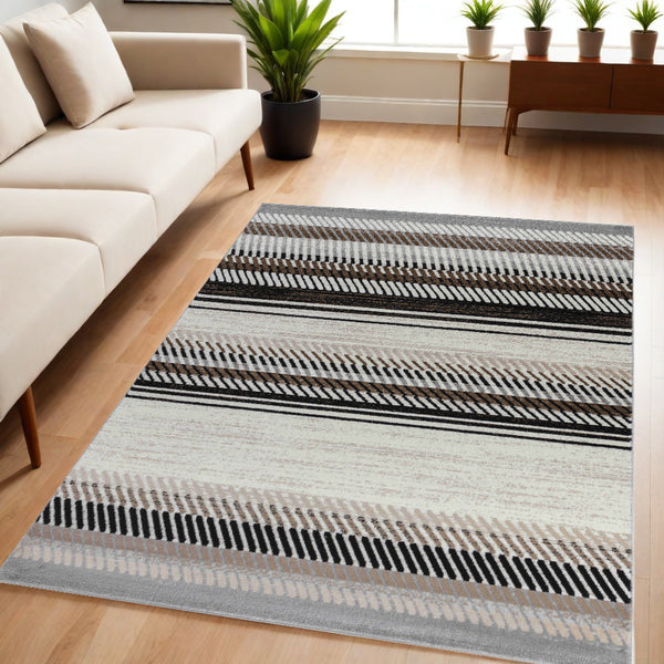 Homeroots 5' X 8' Beige Striped Area Rug  Polypropylene 506681