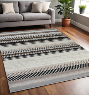 HomeRoots 5' Beige Striped Area Rug - Elegant, Durable, and Machine-Woven for Living Rooms and Offices 5' X 7' 506681