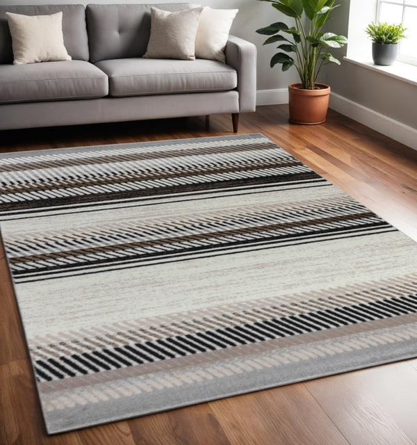 HomeRoots 5' Beige Striped Area Rug - Elegant, Durable, and Machine-Woven for Living Rooms and Offices 5' X 7' 506681