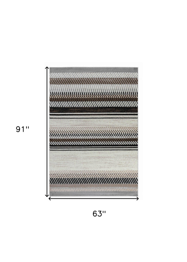 Homeroots 5' X 8' Beige Striped Area Rug  Polypropylene 506681